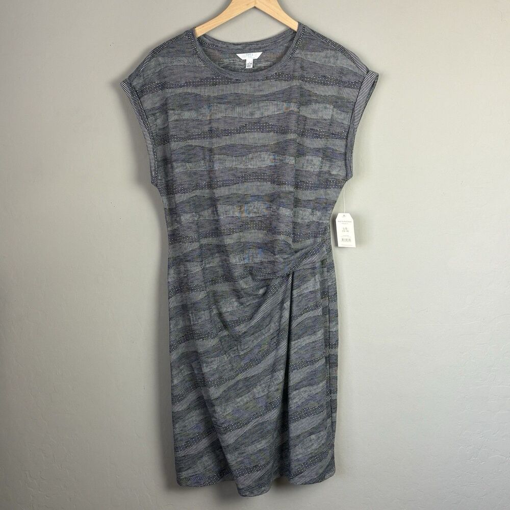NWT Time And Tru Dress Womens L Navy Knit Side Tie Cinch Waist Y2K Career Office